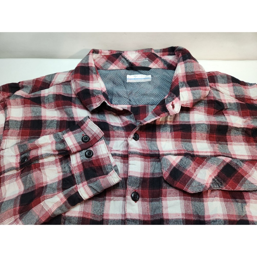 Columbia‎ Mens Plaid Long Sleeve Button Up Omni-Wick Shirt Red Size L